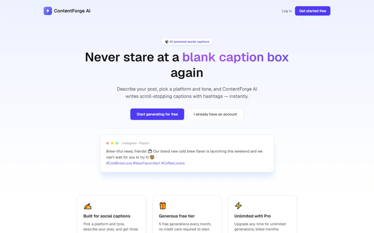 ContentForge AI interface preview