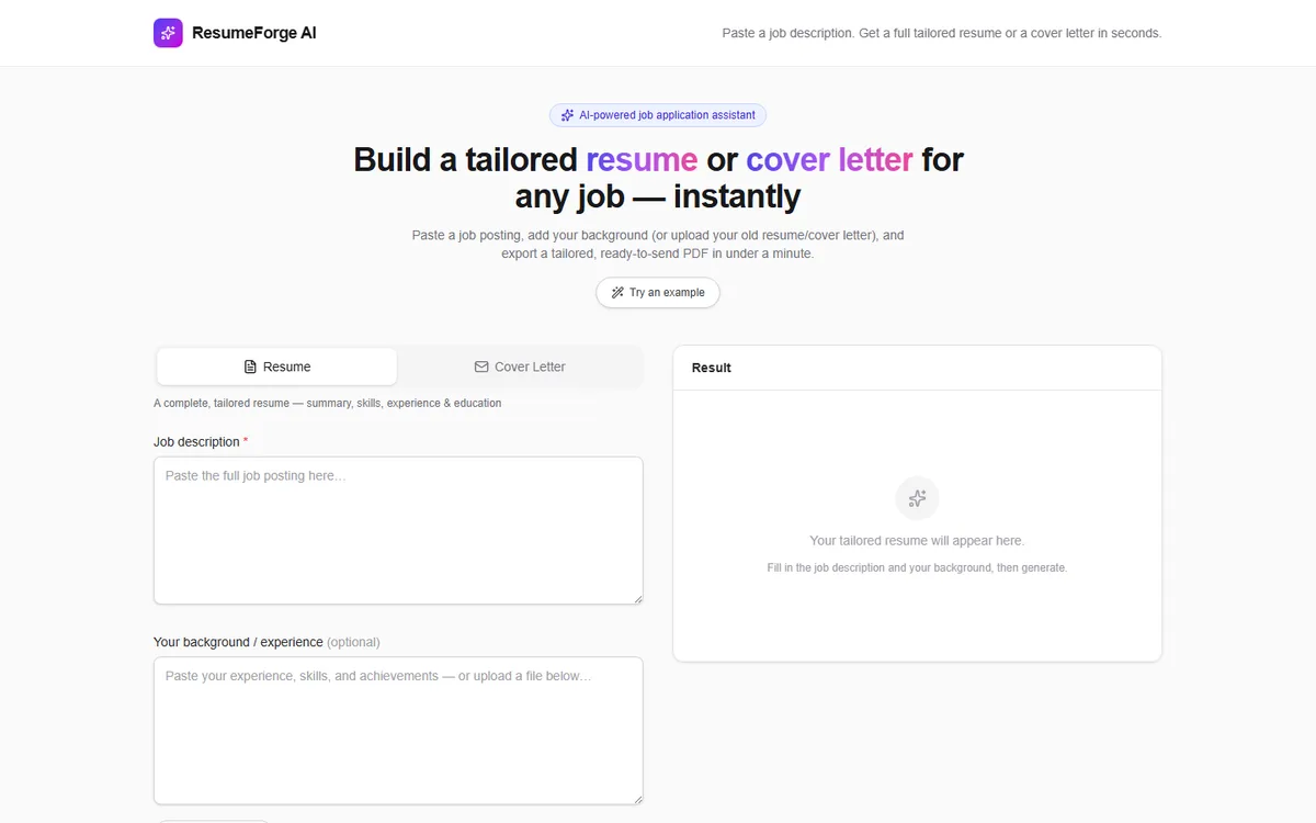 ResumeForge AI interface preview